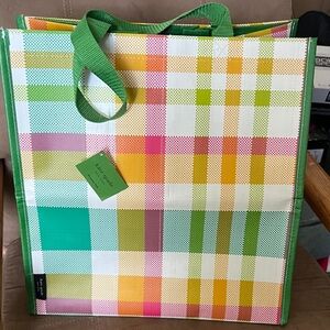Kate Spade New York Colorful Plaid Grocery Tote Reusable Shopping Bag